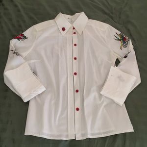 Escada White Button Down with Bad*ss Patches
